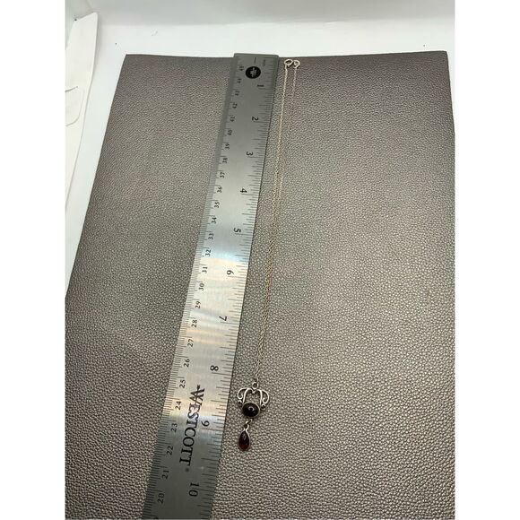 Vintage Garnet Pendant Sterling Silver Chain - Picture 4 of 7